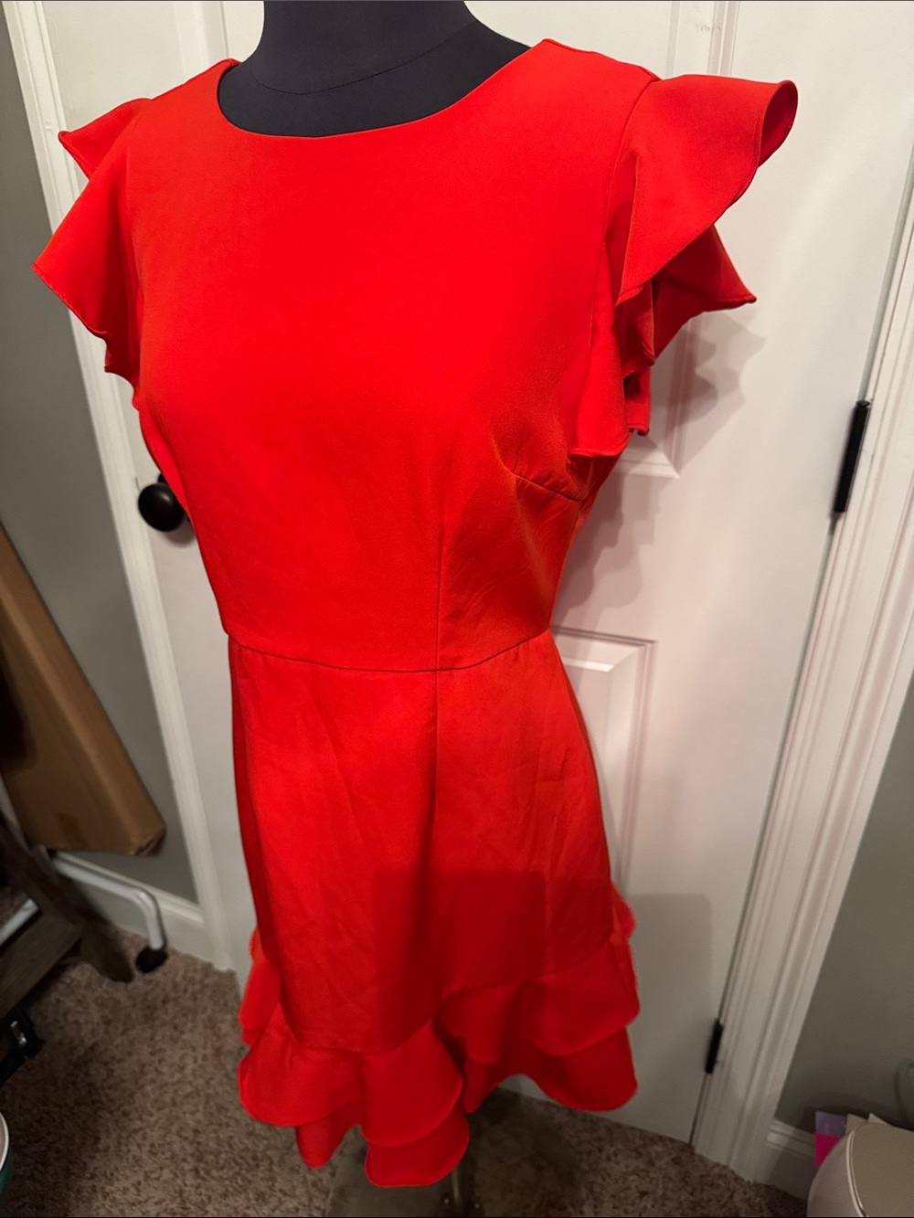 TCEC Red Ruffle Flutter-Sleeve Mini Dress - Picture 2 of 7